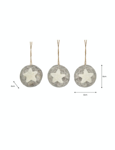 Set of 3 Southwold Round Baubles in Grey