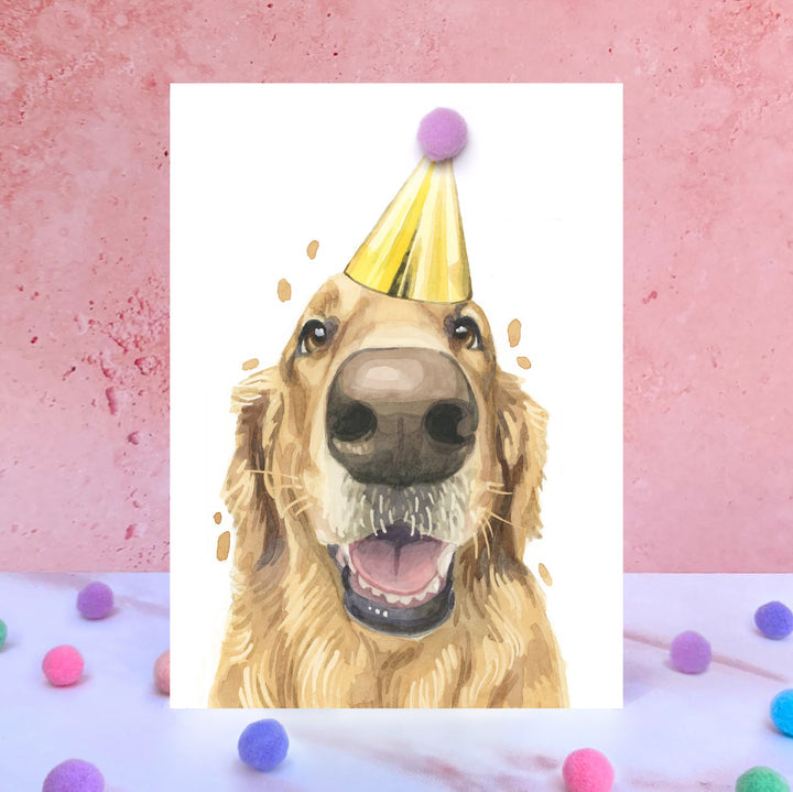 Golden Retriever Pompom Birthday Celebration Collection Card