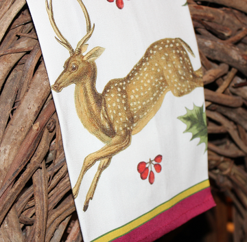 Deer & Holly Antique Illustration Tea Towel