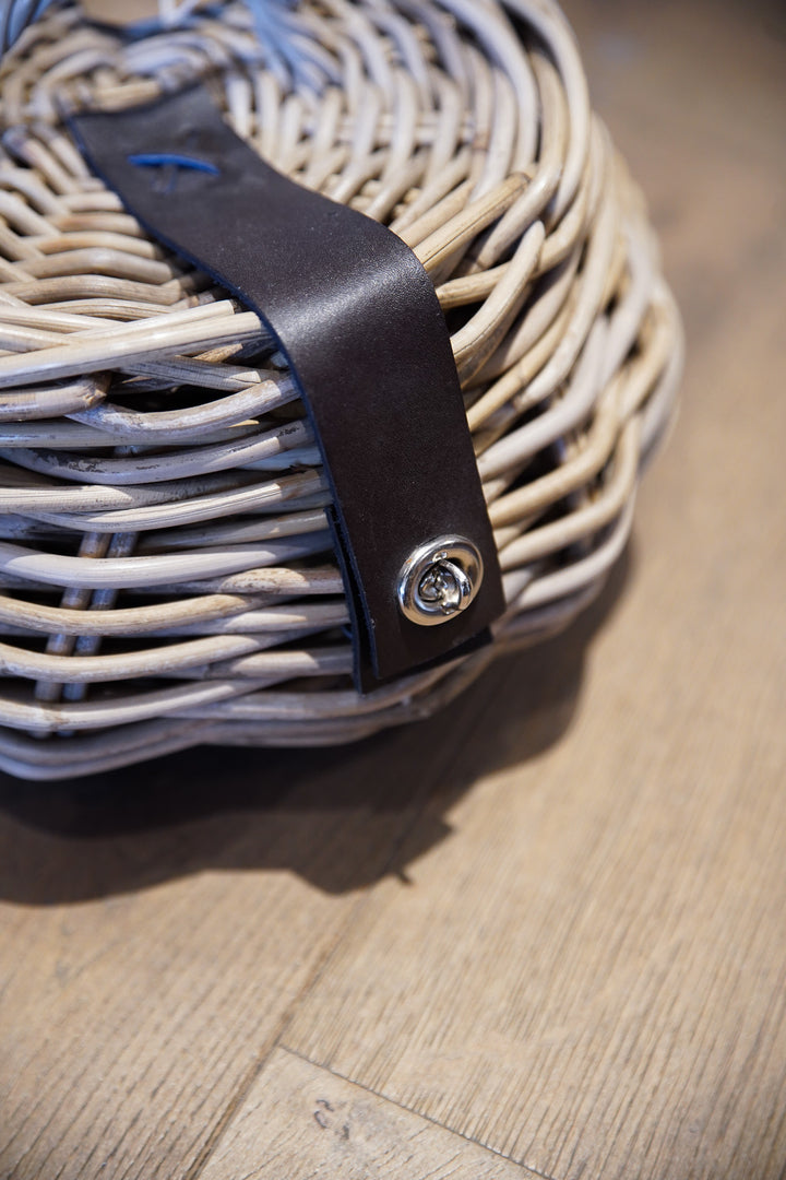 Round Basket & Lid with Leather Straps