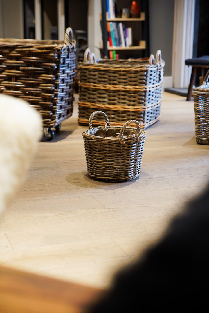Round Basket with Ear Handles and Removable Hessian Liner