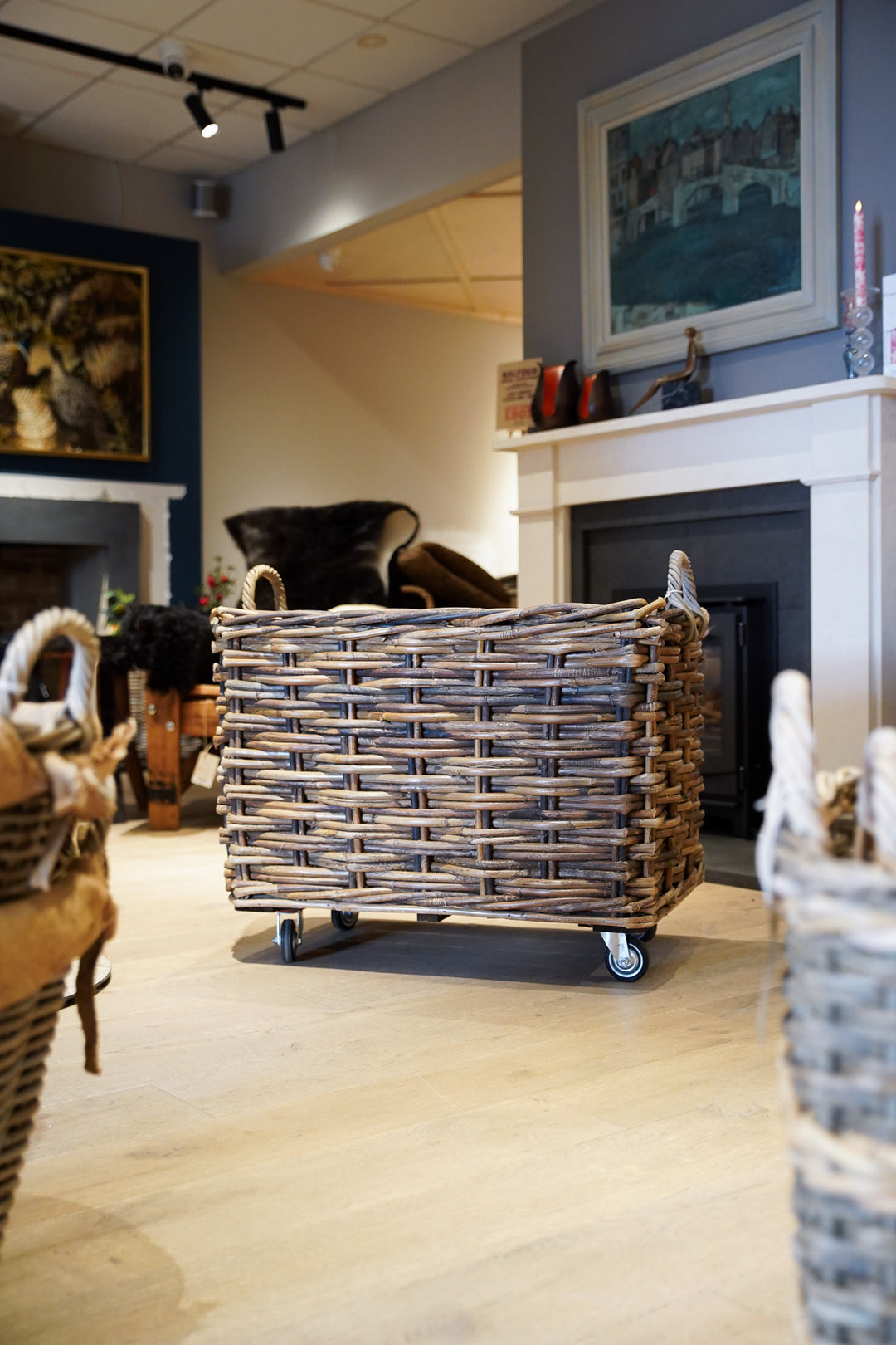 Rectangular Basket With Wheels & Jute Liner