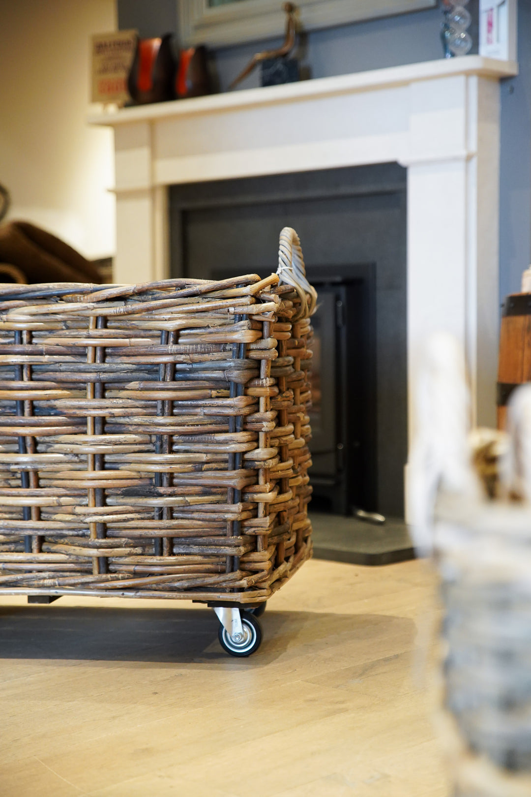 Rectangular Basket With Wheels & Jute Liner
