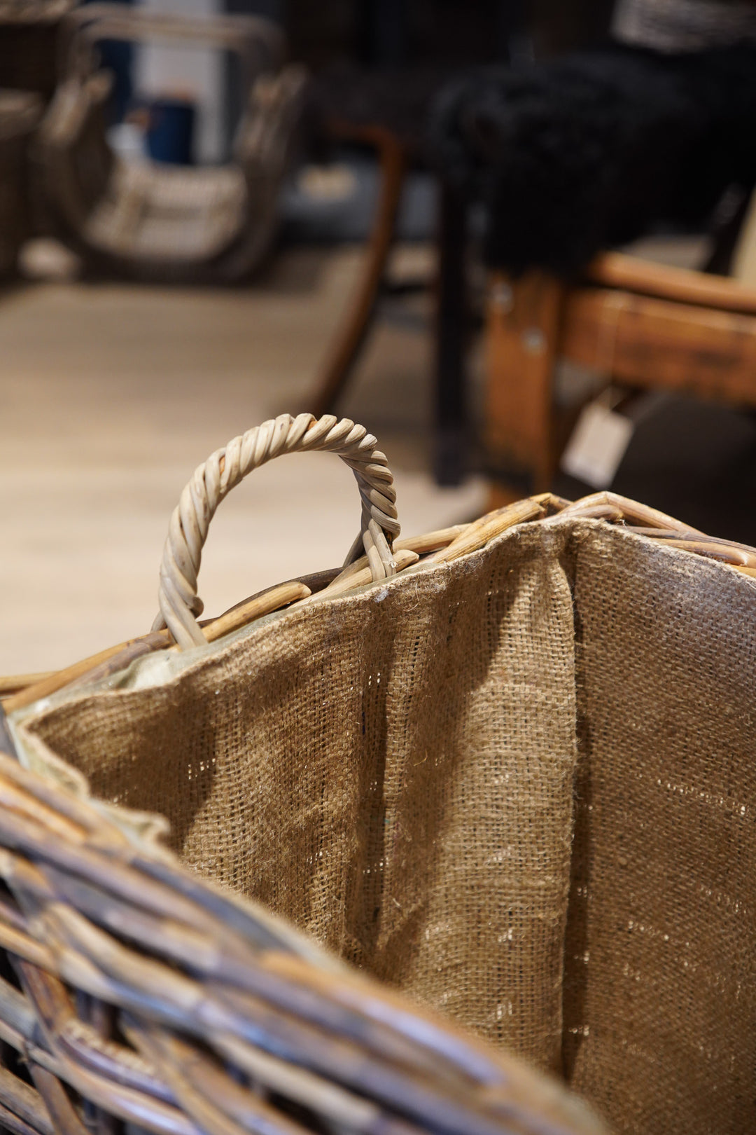 Rectangular Basket With Wheels & Jute Liner