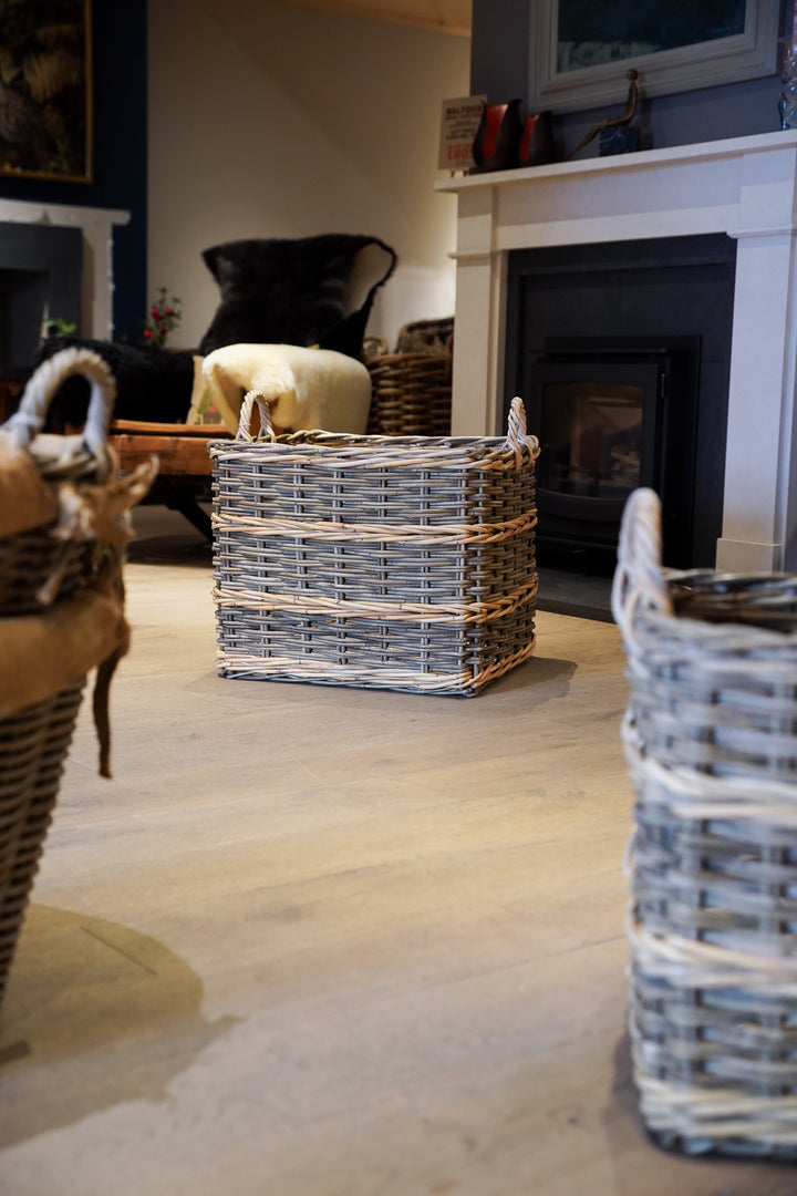 Two Tone Square Baskets with Ear Handles - 2 X 2 Weave