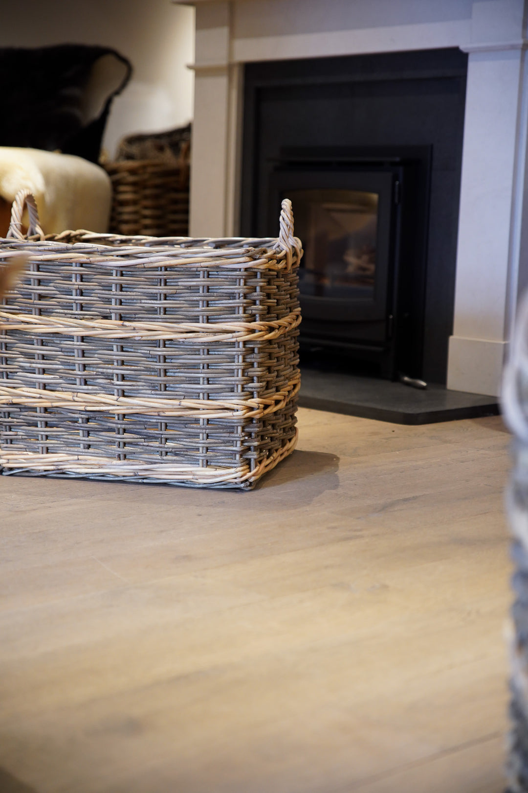 Two Tone Square Baskets with Ear Handles - 2 X 2 Weave