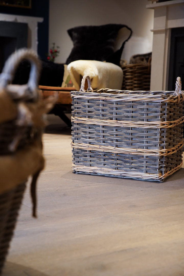 Two Tone Square Baskets with Ear Handles - 2 X 2 Weave