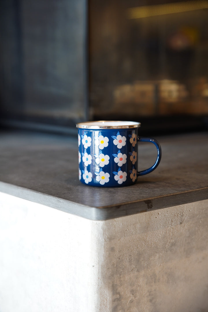 Enamel Retro Floral Print Mug