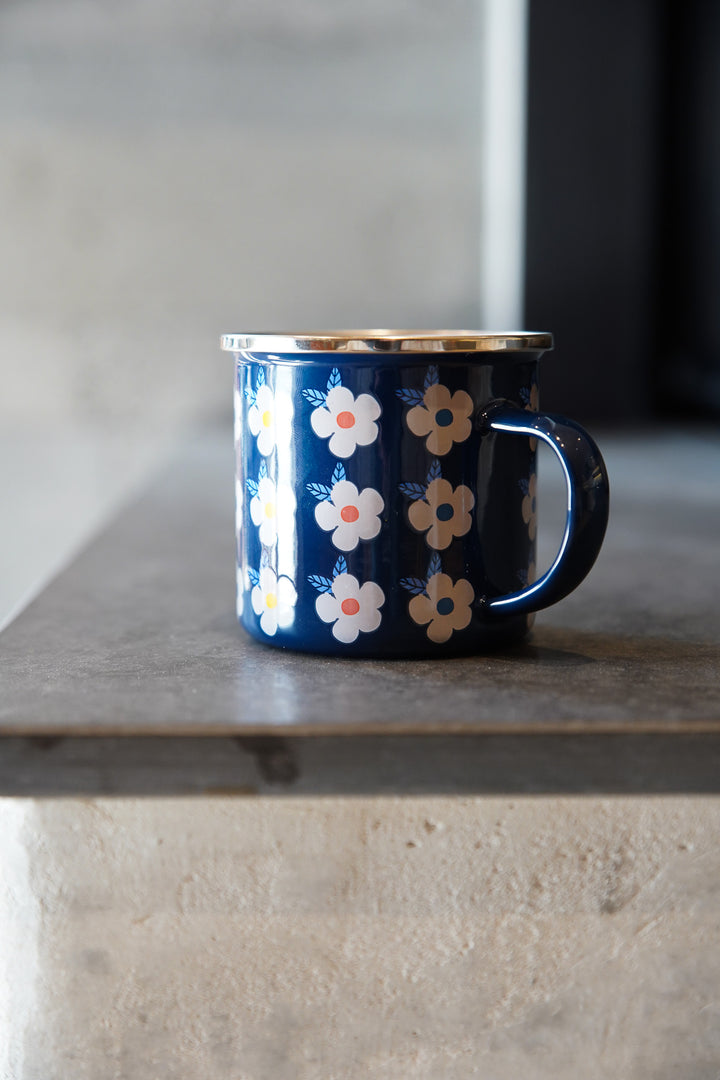 Enamel Retro Floral Print Mug