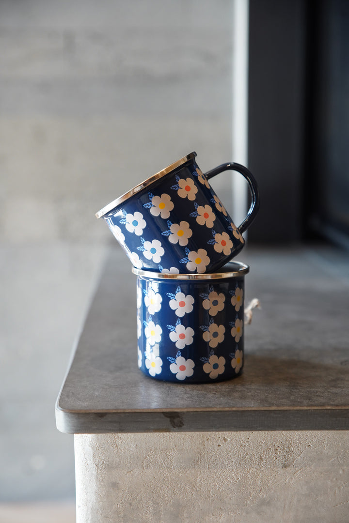 Enamel Retro Floral Print Mug
