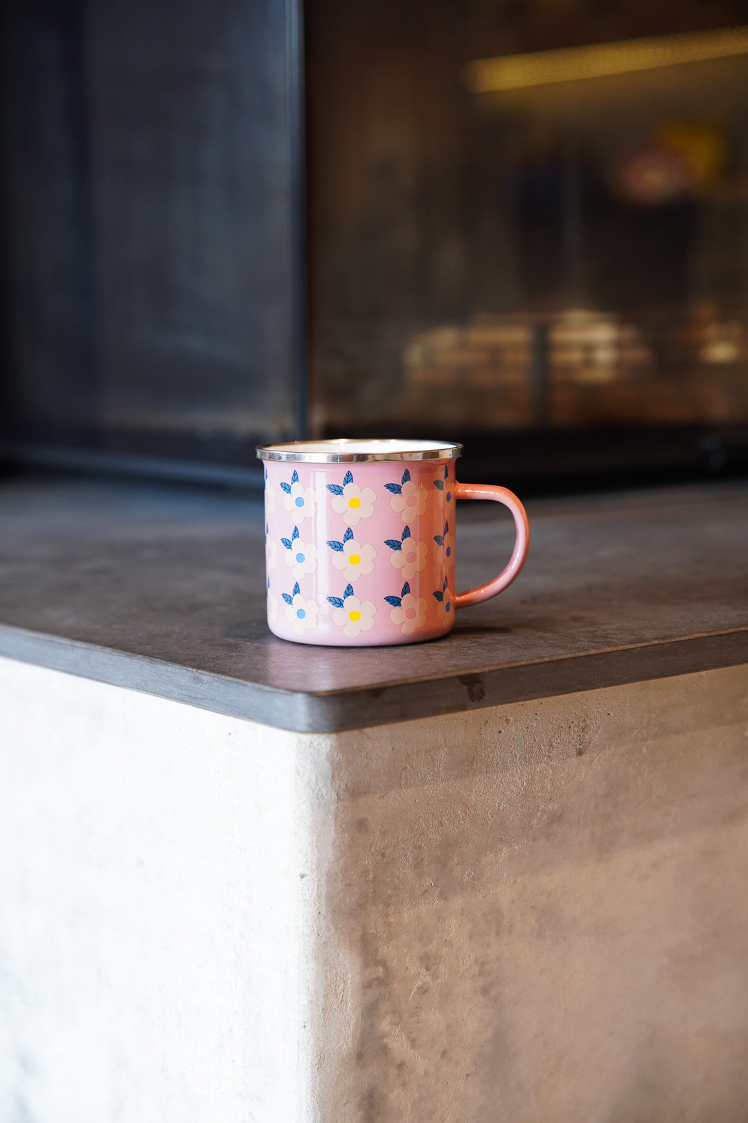 Enamel Retro Floral Print Mug