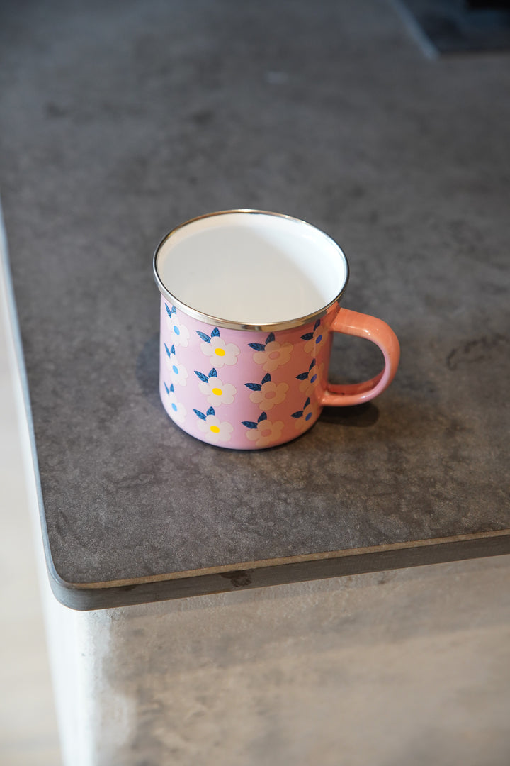 Enamel Retro Floral Print Mug