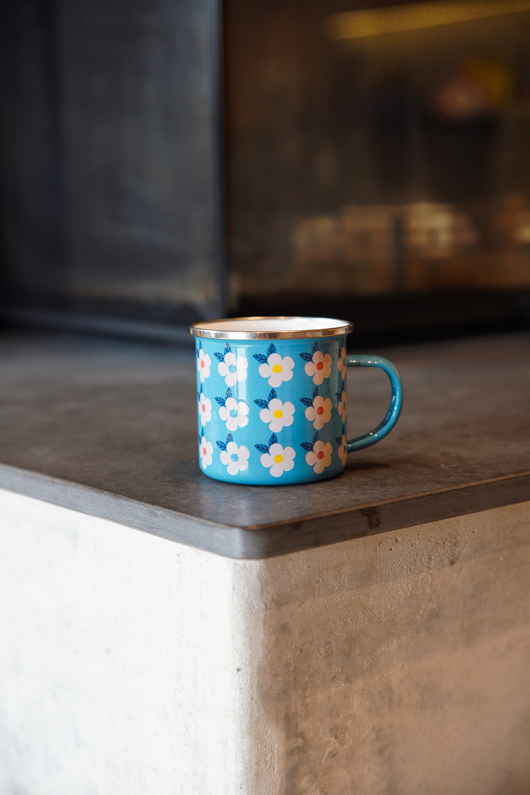Enamel Retro Floral Print Mug