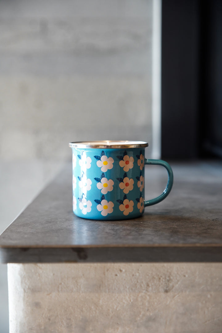 Enamel Retro Floral Print Mug