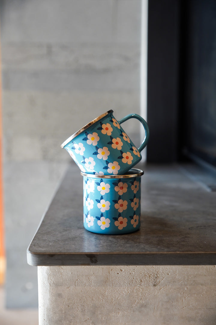 Enamel Retro Floral Print Mug