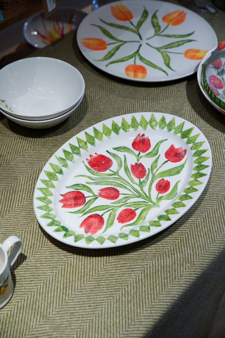 Tulips Oval Rimmed Platter