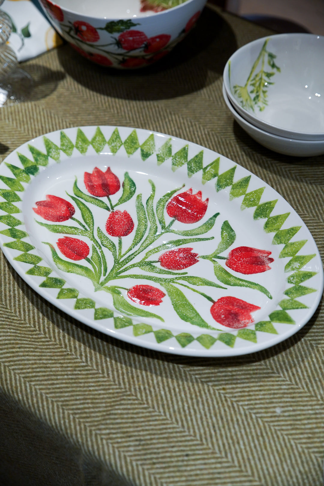 Tulips Oval Rimmed Platter