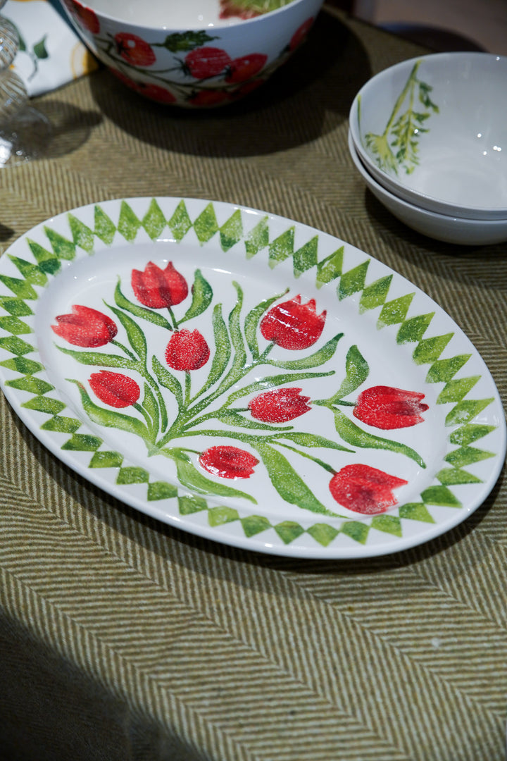 Tulips Oval Rimmed Platter