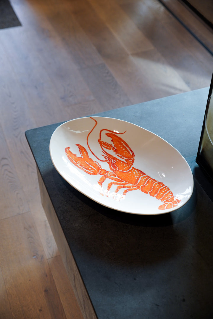 Extra Large Oval Serving Platter - Orange Lobster