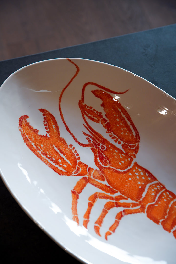 Extra Large Oval Serving Platter - Orange Lobster