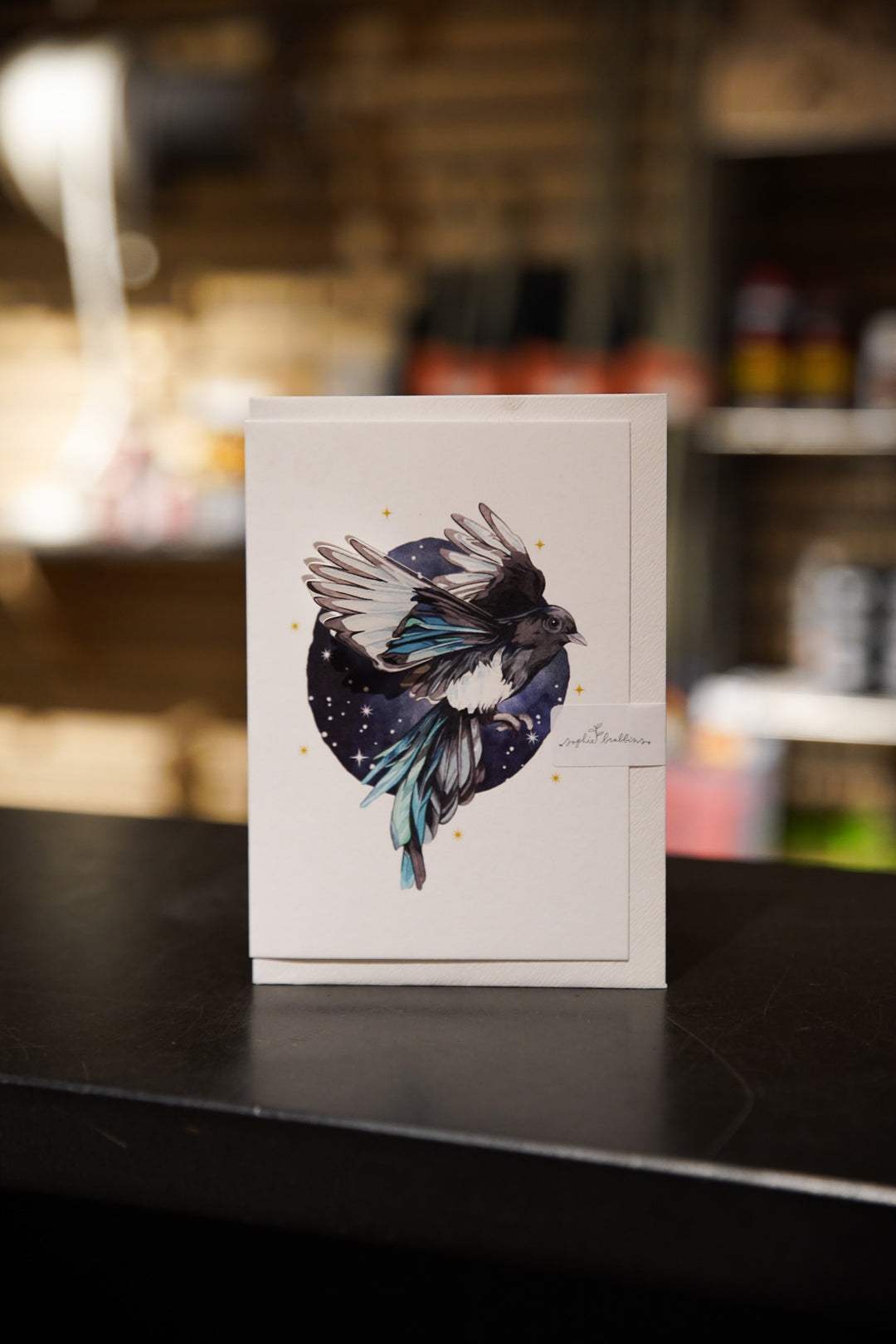 Midnight Magpie Pop Out Watercolour Greetings Card