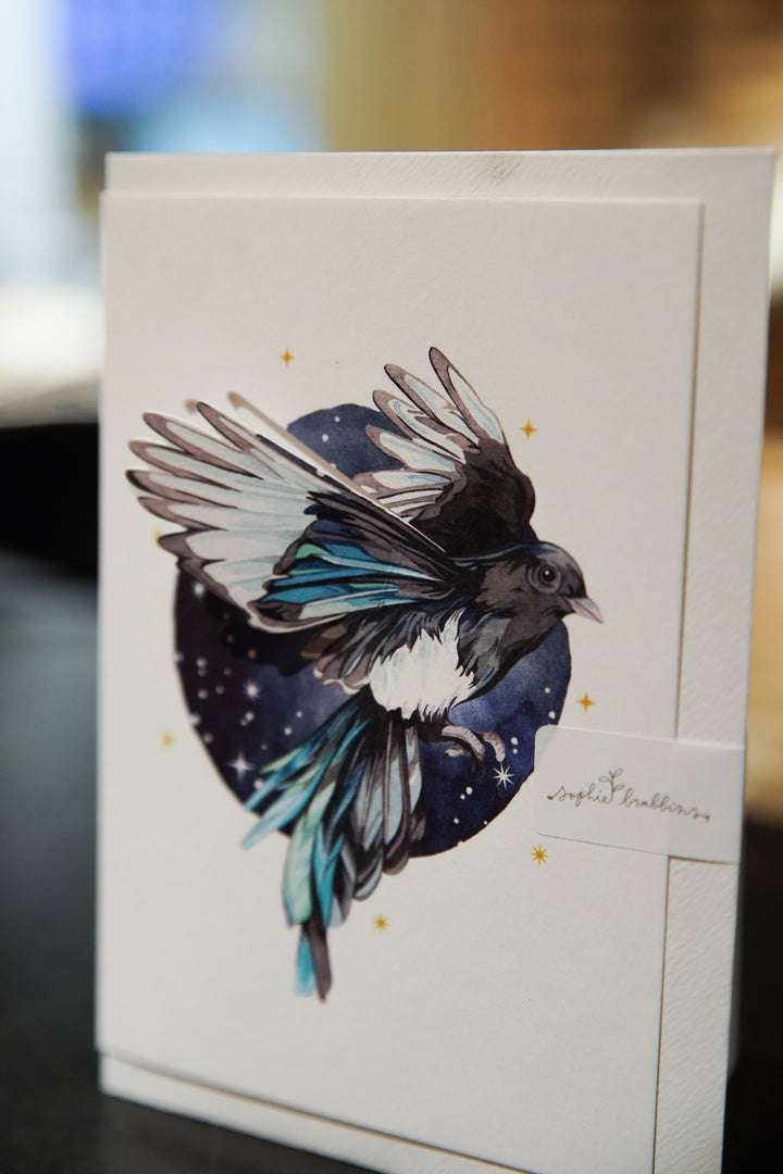 Midnight Magpie Pop Out Watercolour Greetings Card