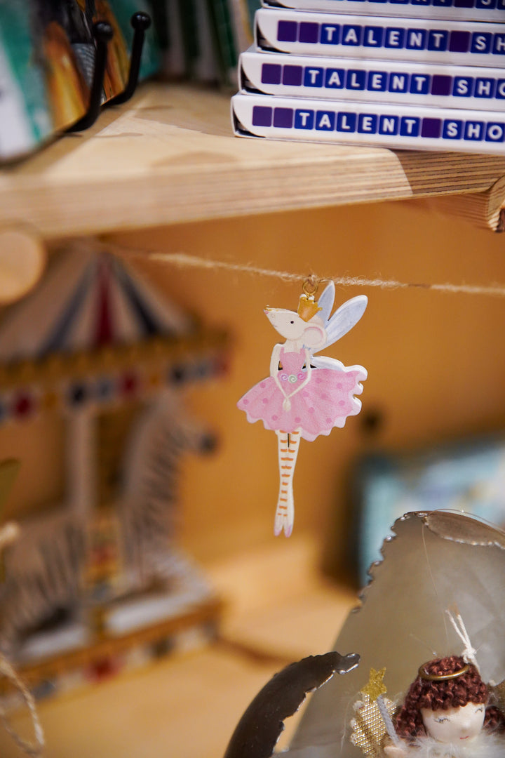 Pink Ballerina Mice - Gold Stars Wood Garland
