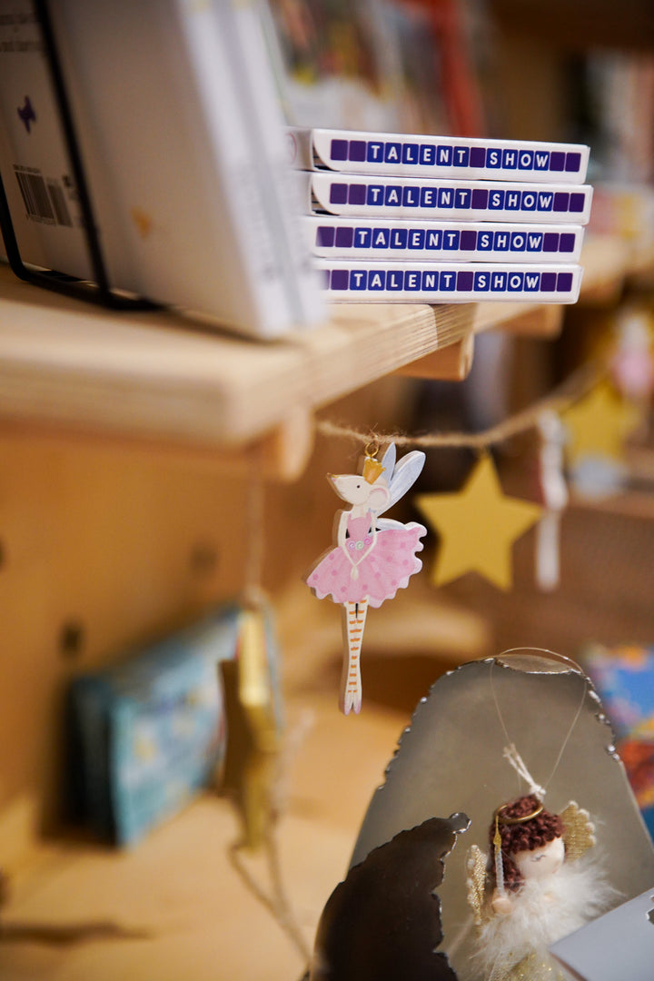 Pink Ballerina Mice - Gold Stars Wood Garland