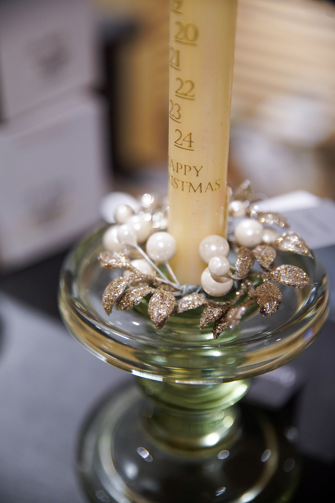 Champagne Glitter & Pearl Candle Ring - Small