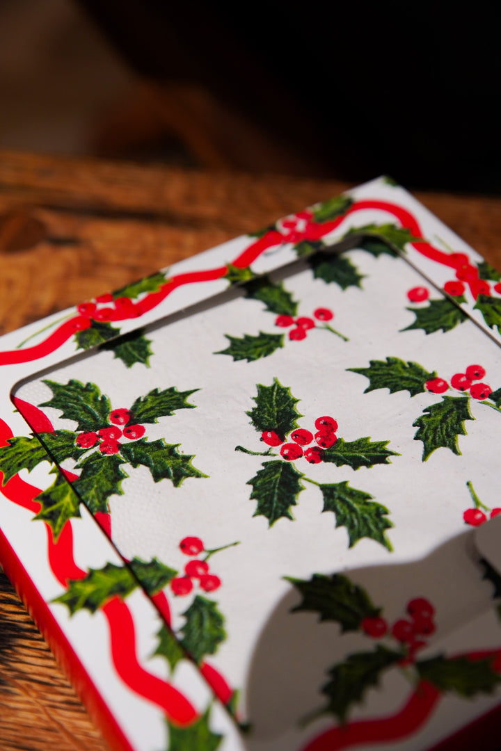 Holly White Christmas Paper Napkins - 20 Pack