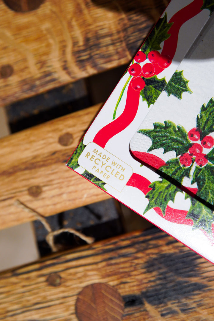 Holly White Christmas Paper Napkins - 20 Pack