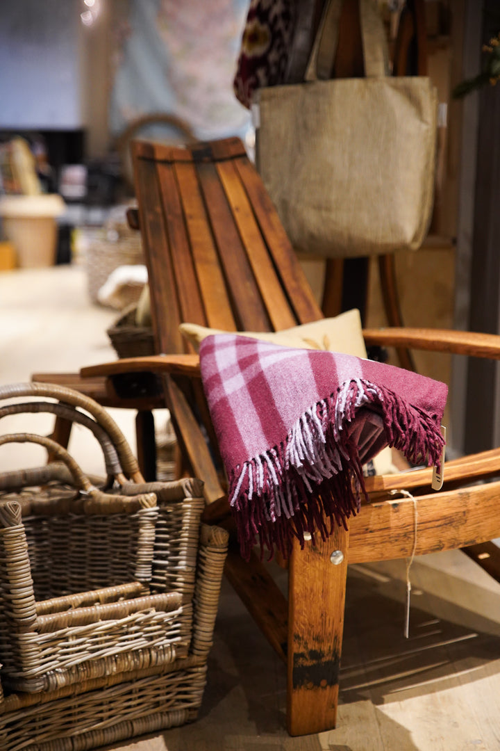 Recycled Wool Blanket - In Burgundy Modern Tartan