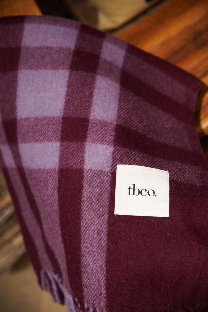 Recycled Wool Blanket - In Burgundy Modern Tartan
