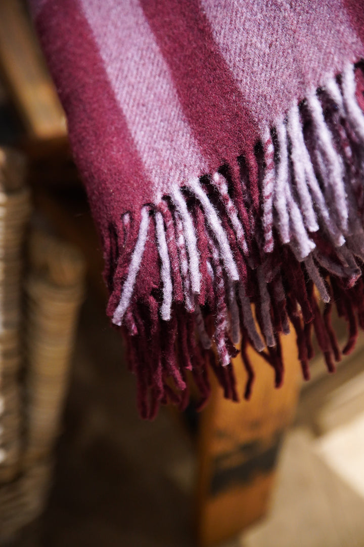 Recycled Wool Blanket - In Burgundy Modern Tartan