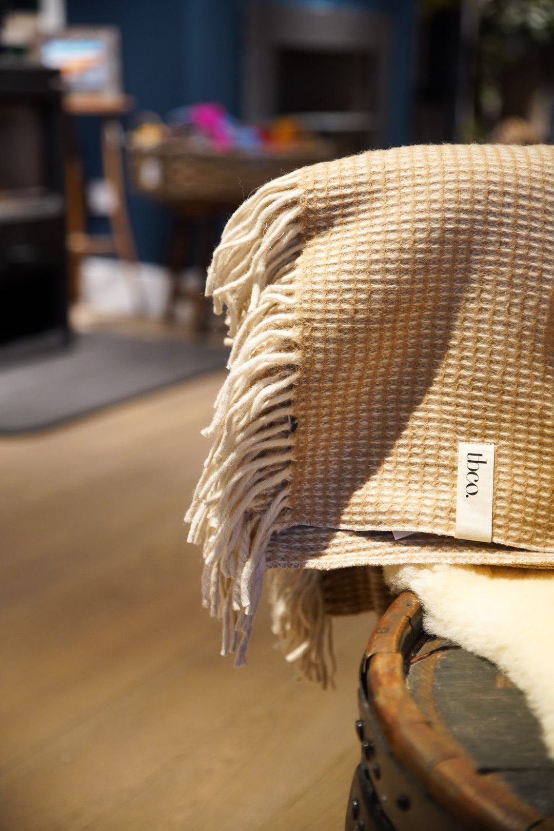 Recycled Wool Blanket in Camel Waffle