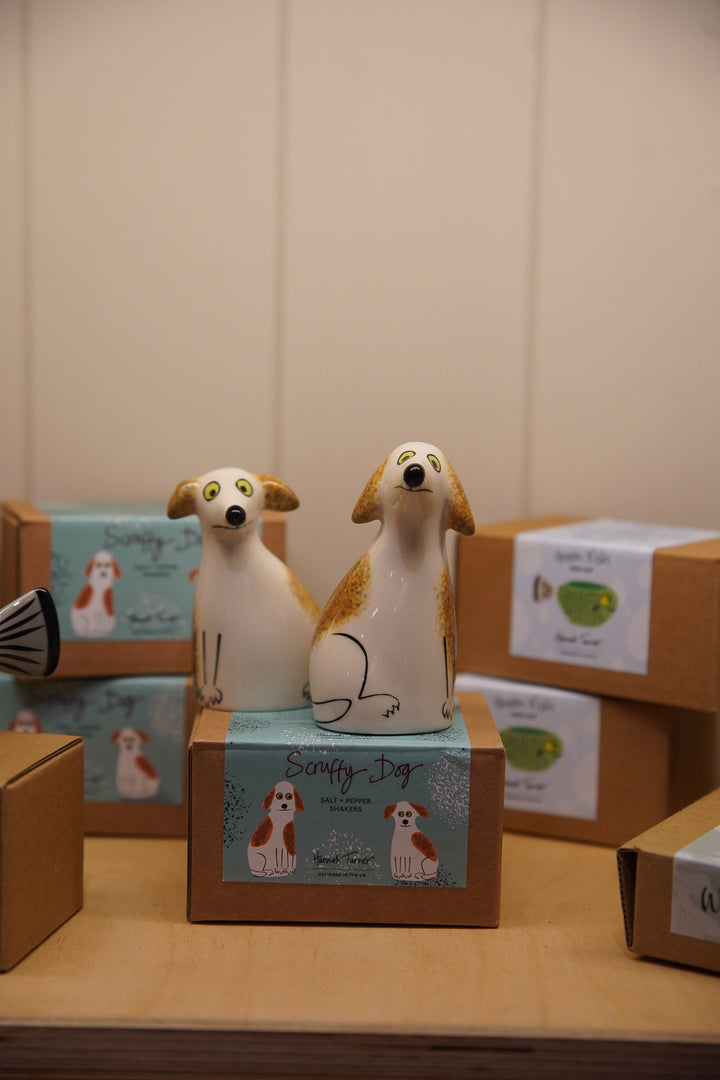 Handmade Ceramic Scruffy Dog Salt and Pepper Shakers