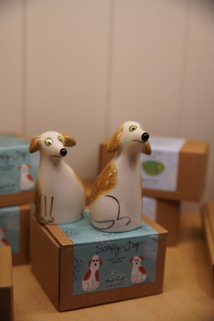 Handmade Ceramic Scruffy Dog Salt and Pepper Shakers