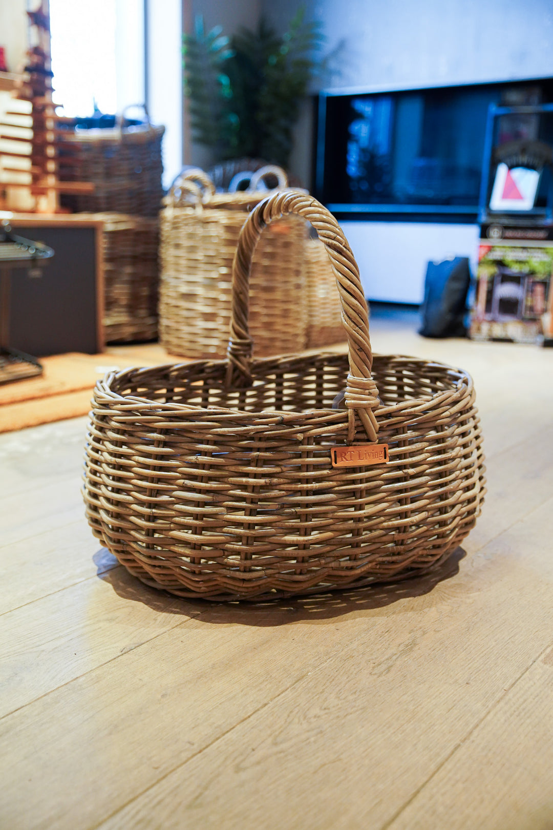Large Oval Grey Kubu Rattan Shopper/Storage Basket