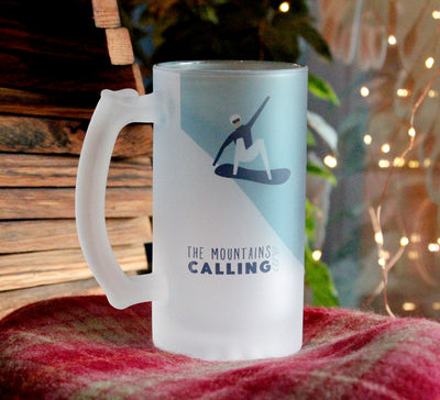 Mountain's are Calling "Snow Boarding" Frosted Beer Stein