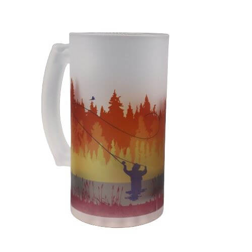 Autumn Fly Fishing Frosted Beer Stein