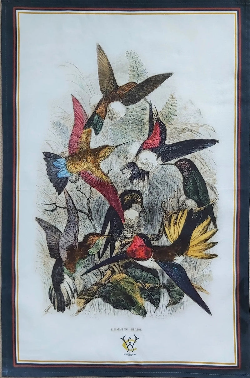 Hummingbirds Antique Bird Print Tea Towel