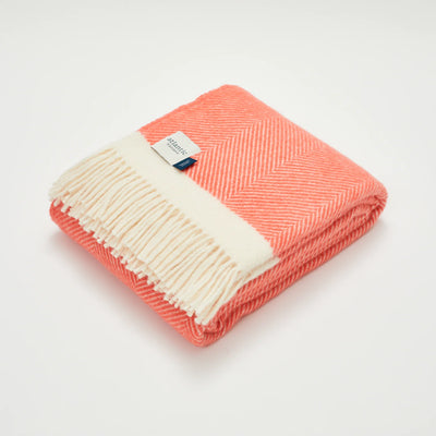 Coral Herringbone Wool Blanket