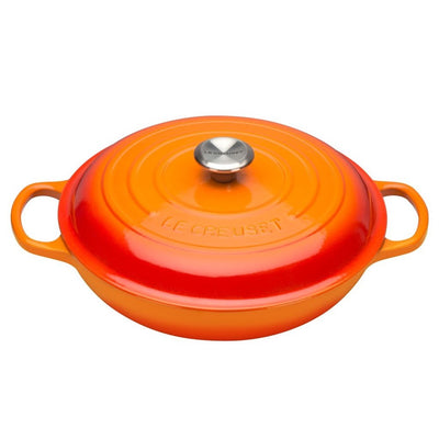 Crafted at our original French foundry, our cast iron pieces are the stuff of culinary legend. This shallow casserole is no exception. The large flat shape and shallow sides make it perfect for browning meat and vegetables, simmering casseroles, stir frying and baking. It enhances caramelisation, for moreish mouthfuls.