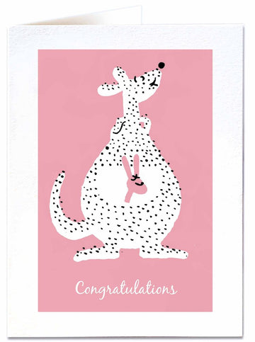 Pink Kangaroo Congratulations Card
