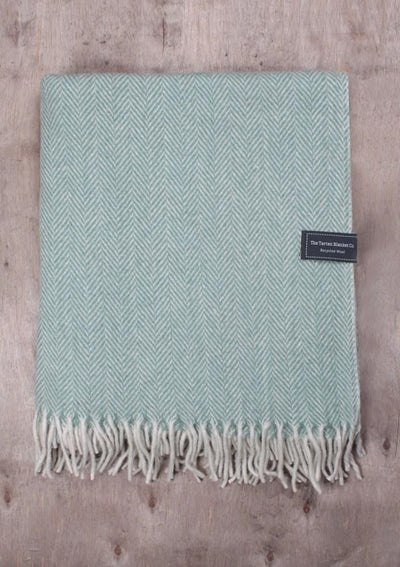 Recycled Wool Blanket in Pistachio Herringbone