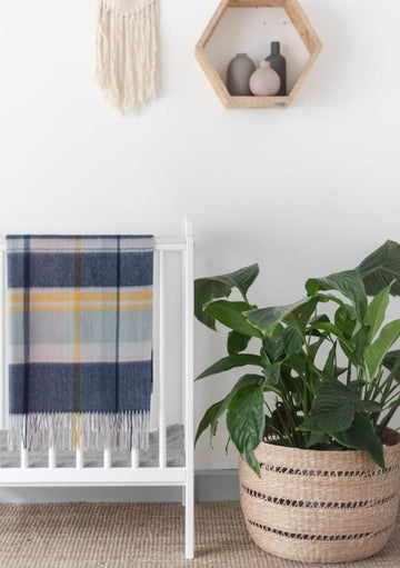 Super Soft Lambswool Baby Blanket in Dusky Pink & Navy Multi Check