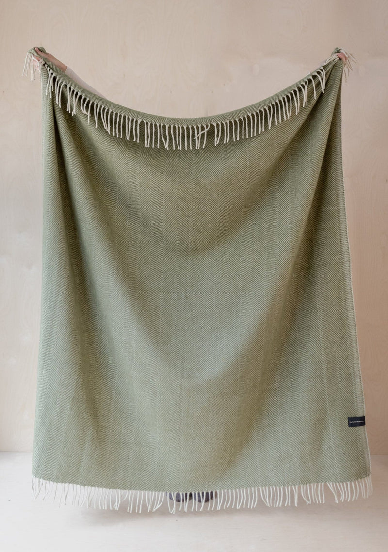 Recycled Wool Blanket - Olive Herringbone - No Strap