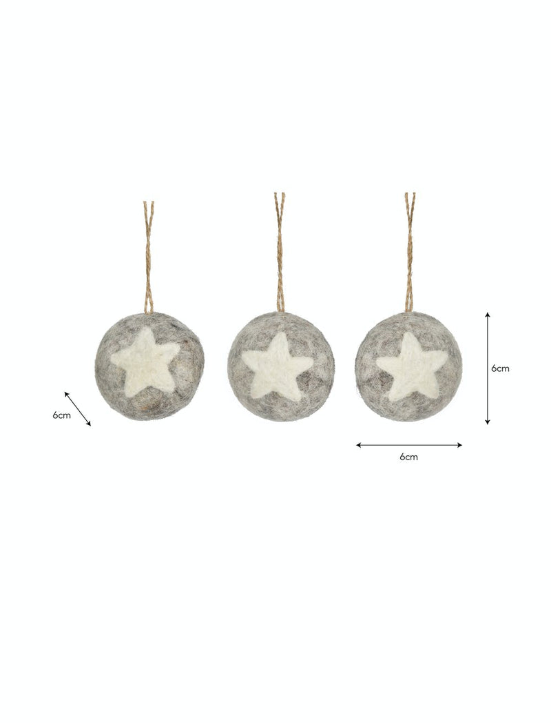 Set of 3 Southwold Round Baubles in Grey