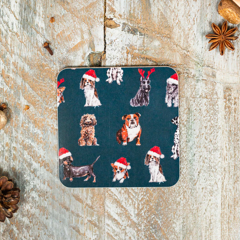 Christmas Dogs Noir Coaster